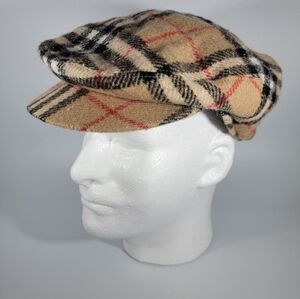 Vintage Burberry's Nova Check Wool Flat Cap Newsboy Hat Unisex England *flaw